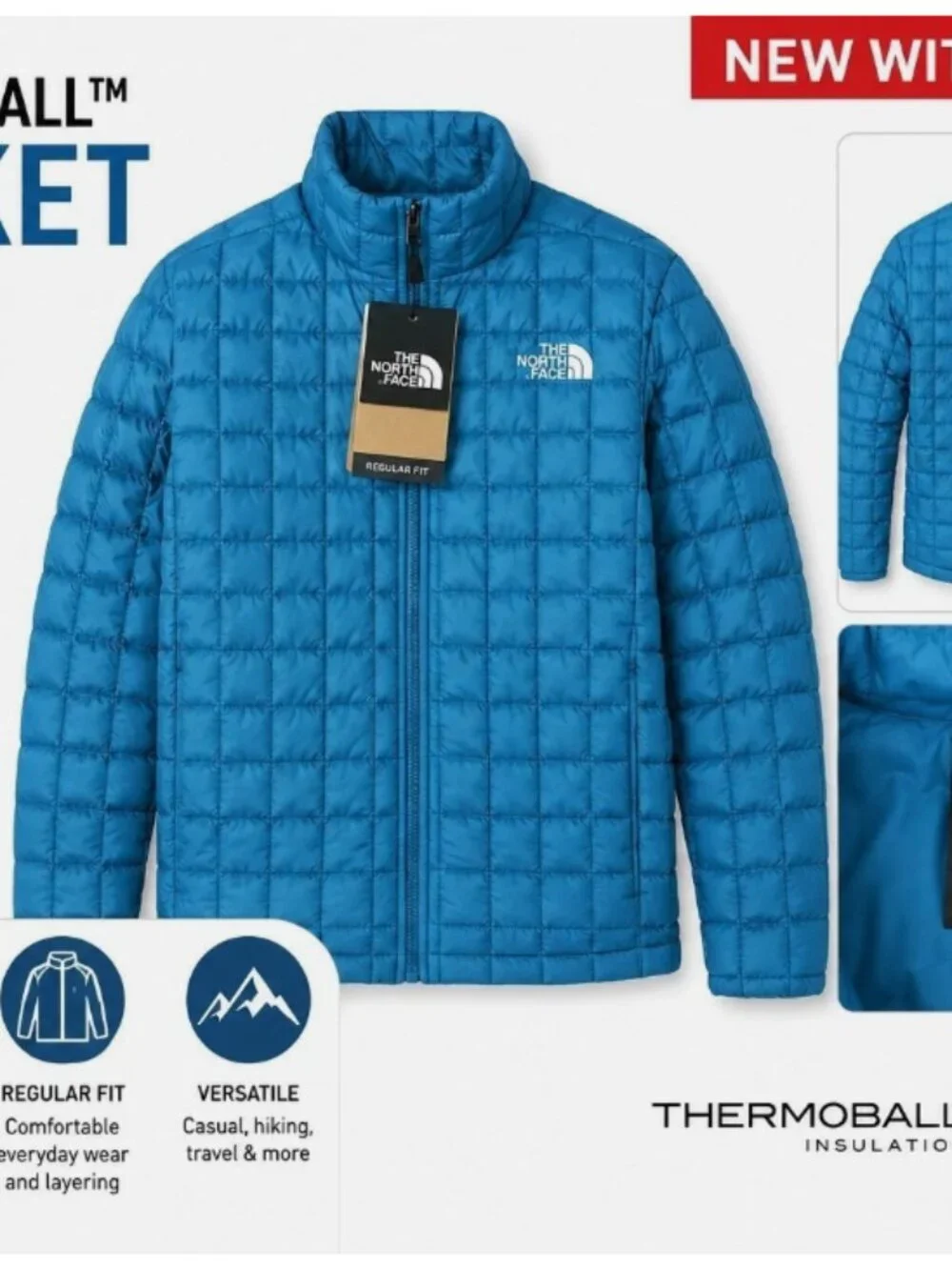 The North Face ThermoBall Jacket Men's Size L Blue Insulated Puffer TNF DWR New